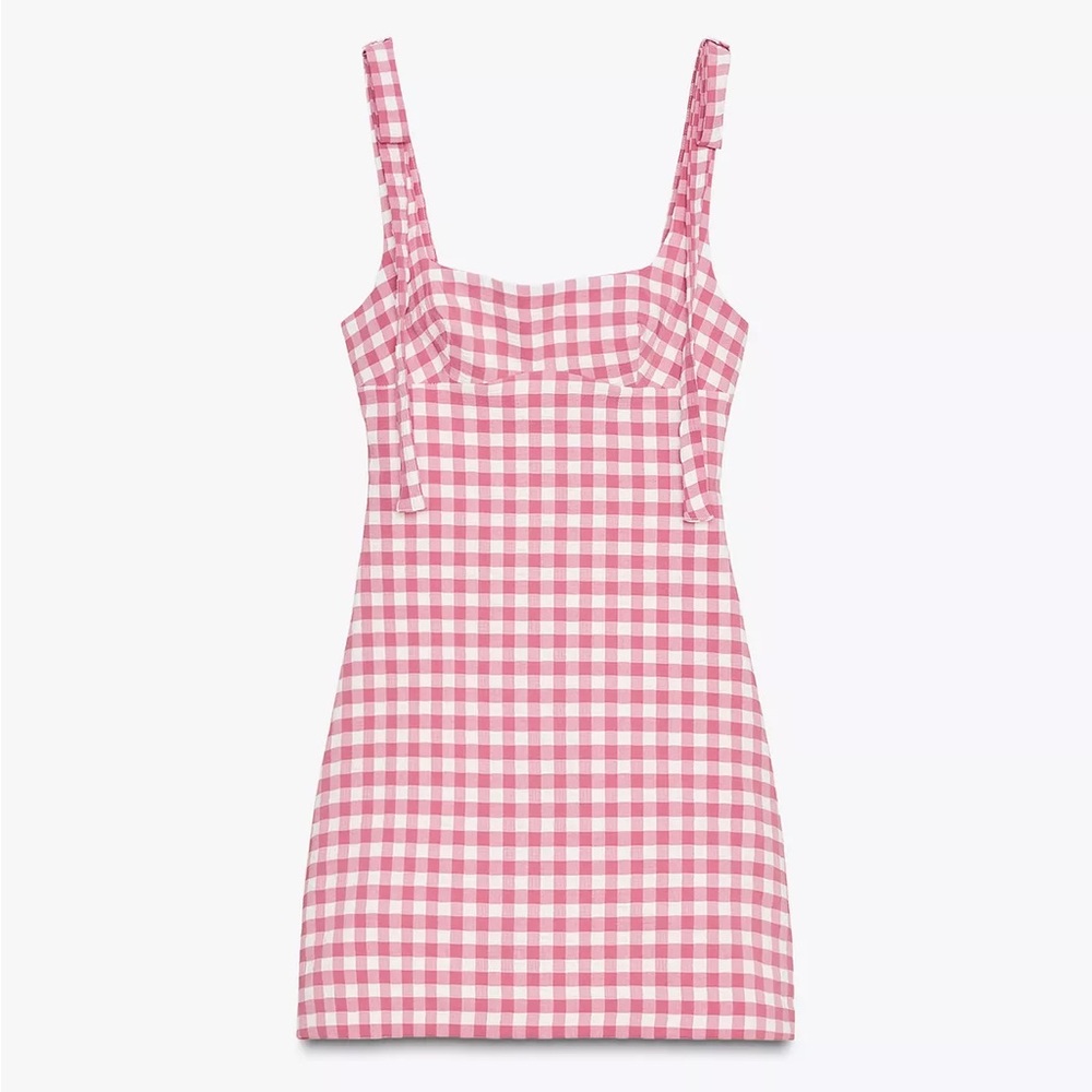Zara Pink and White Checkered Mini Dress